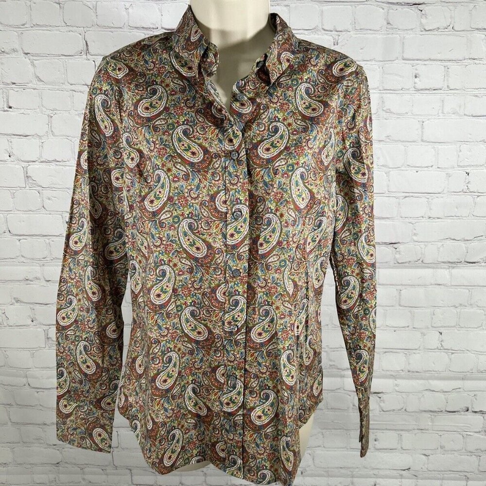 J. Crew Multicolored Paisley Collared Long Sleeve Button Up Women’s Top Size 4